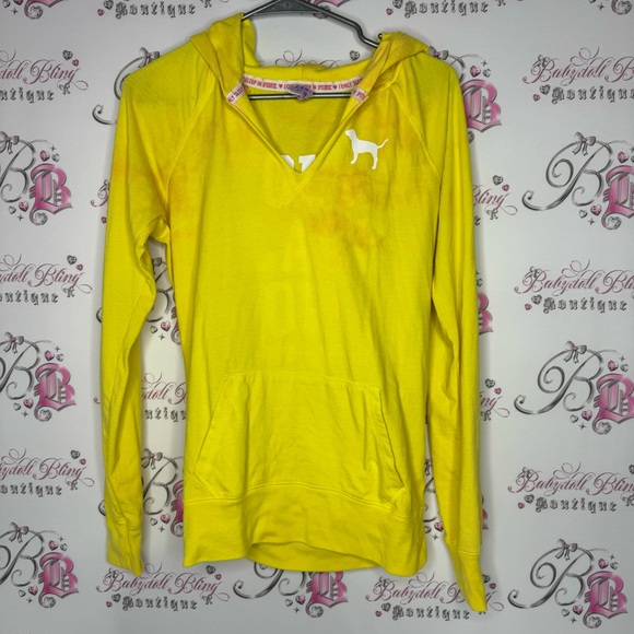 Victoria secret pink sweater pullover your place or mine yellow white pink 2 way - Picture 2 of 15